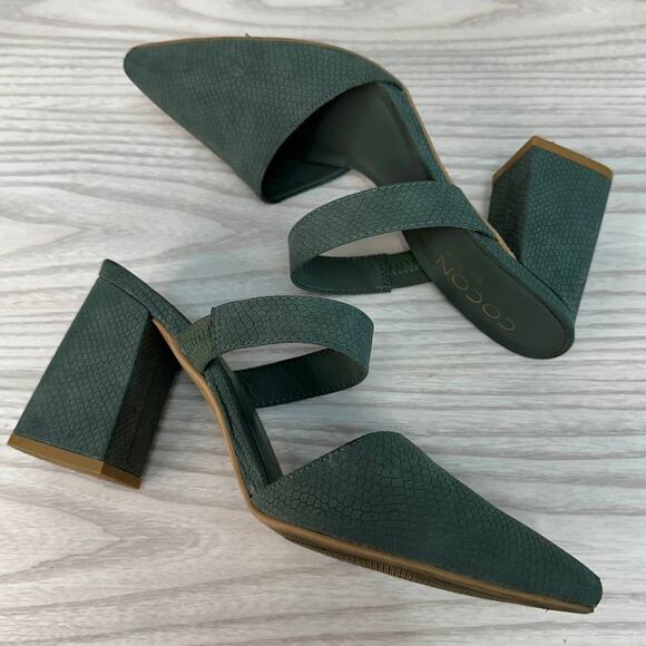 Coconuts by Matisse Sandals 6M Riley Pointed Toe Block Heel Slip-on Mules Green - Picture 7 of 8
